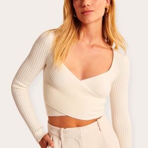 Abercrombie LuxeLoft Wrap Sweater Top White